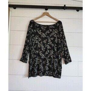 Vtg JKLA Floral Slinky Dark Stretch Sparkle Dark Top 2X Black Whimsigoth Y2K 90s